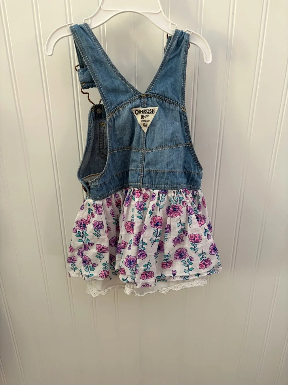 OshKosh B'gosh Denim Vestbak Skirtall with White & Purple Floral Skirt